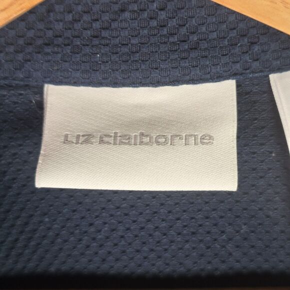 Liz Claiborne Textured Navy Blue Cropped Blazer Classic Waist Length Size 14 - Picture 4 of 16